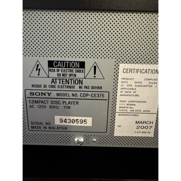 Sony CDP-CE375 5 disc CD Changer Carousel with remote & cables Tested & working - Picture 7 of 9